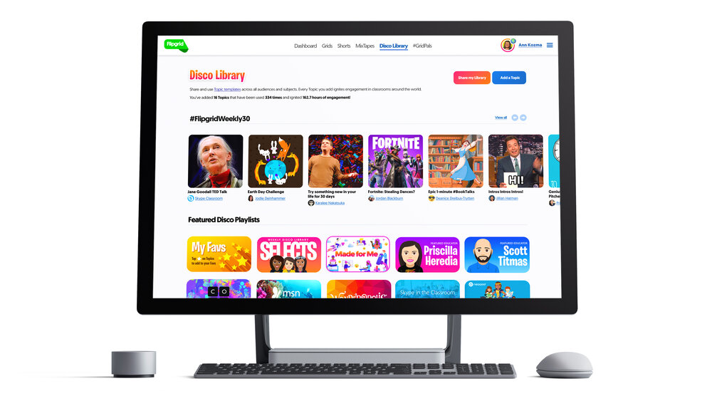 Flipgrid publicity photo Computer with Flipgrid library