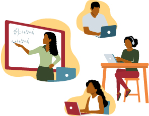 Resources for Blended Spaces illustrations of remote learning
