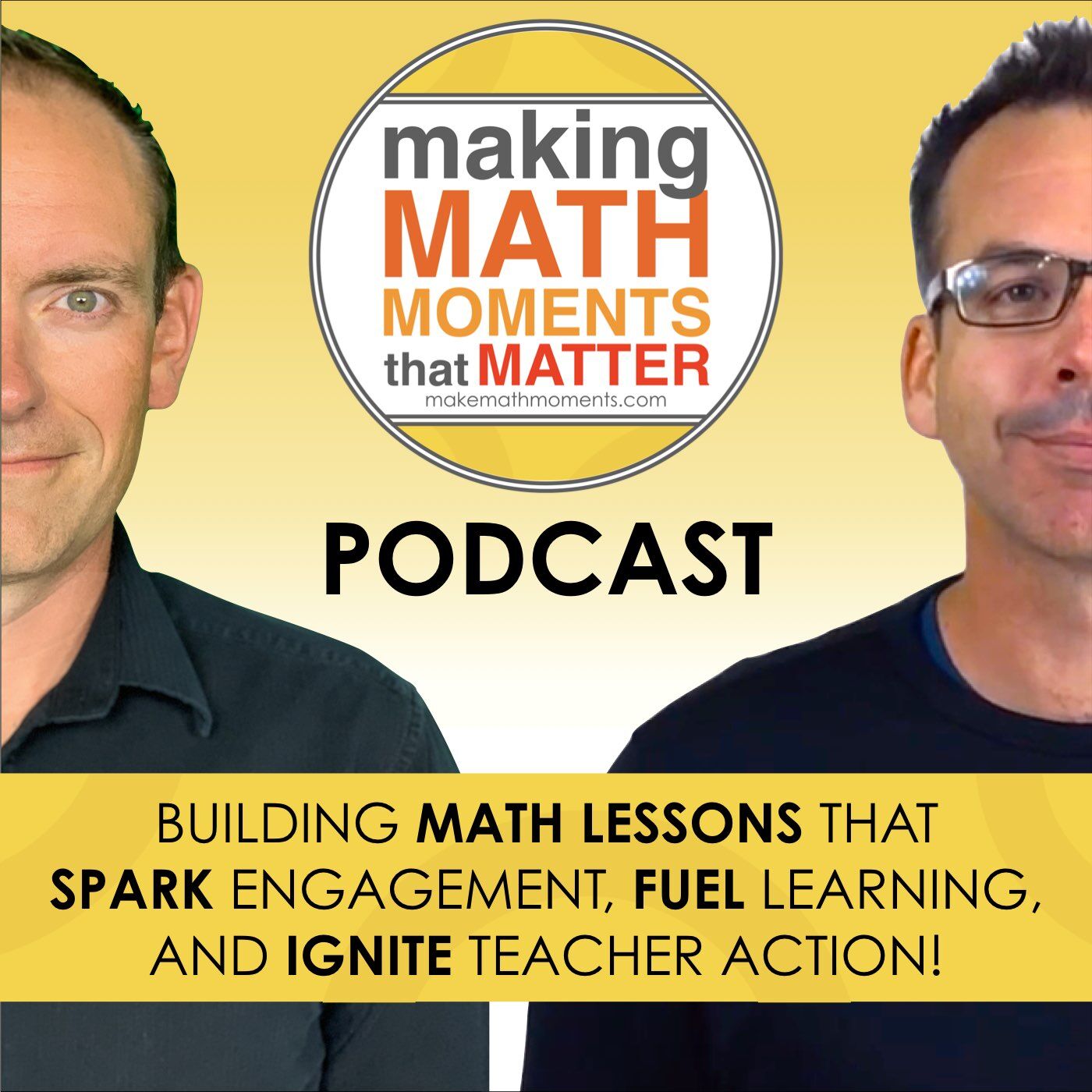 making math moments the matter graphic that is showcasing a podcast with two guys talking about math