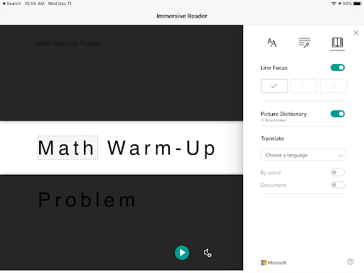 Immersive Reader Feature that can be used on Flip