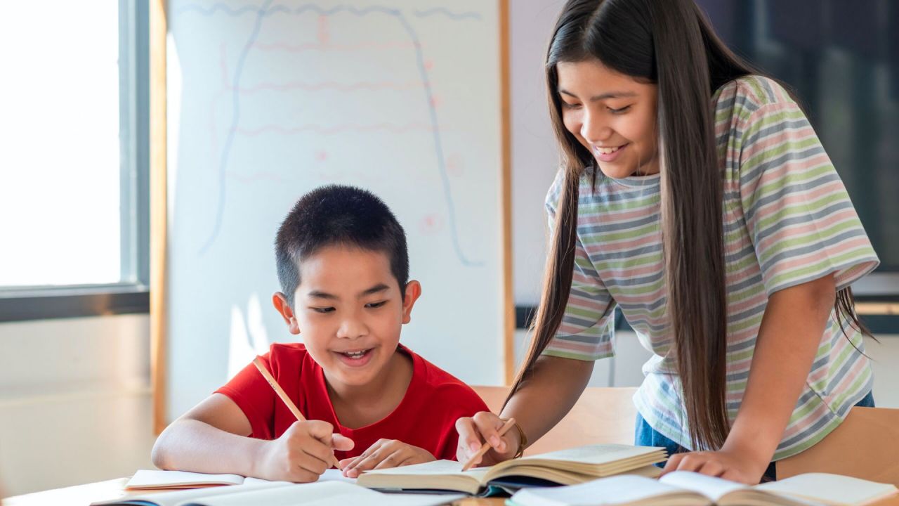 Students working on some research together.