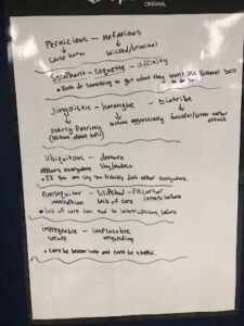 Words on a white board.