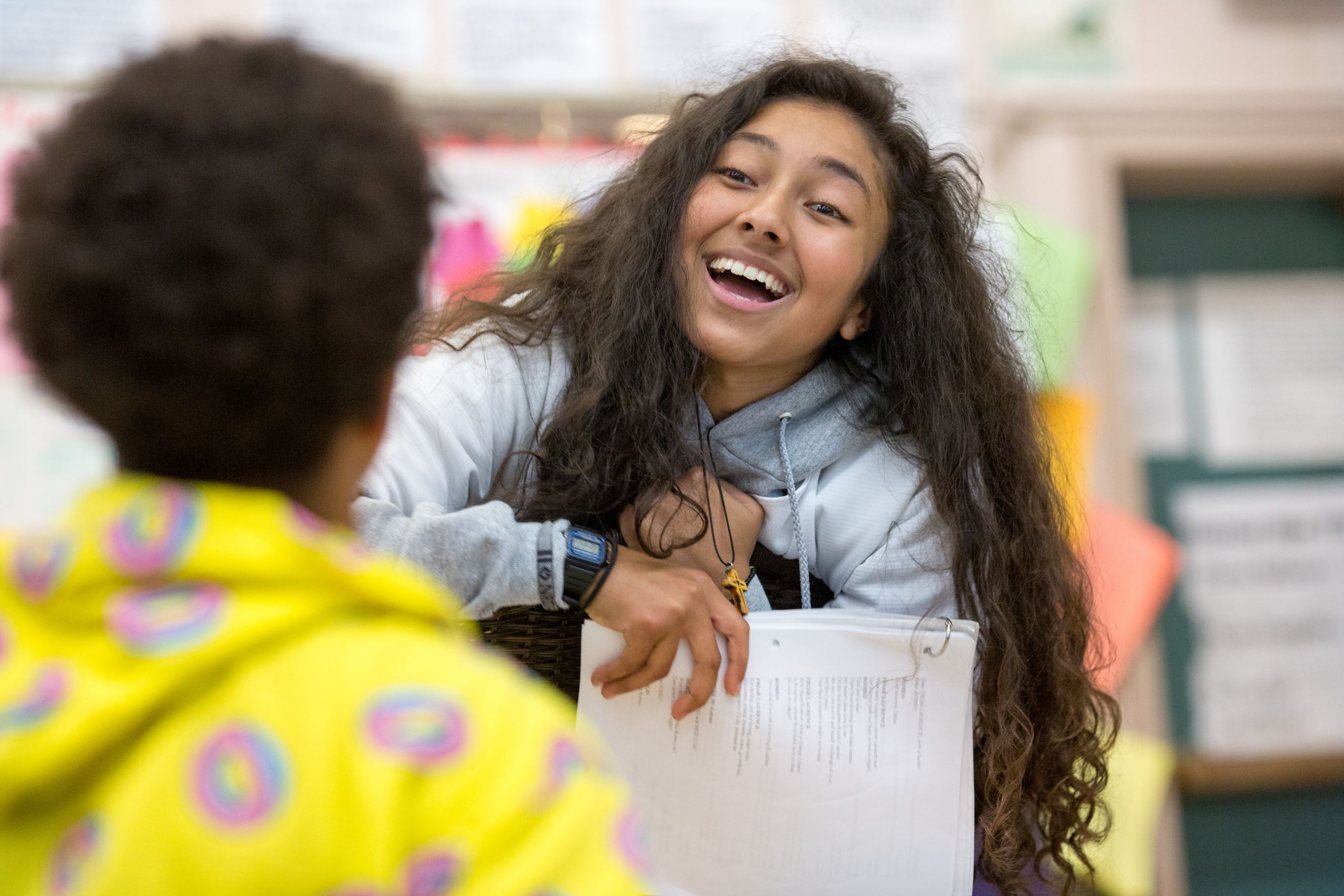High school girl in theater class A high school drama student rehearses a scene from Romeo and Juliet.